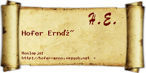 Hofer Ernő névjegykártya